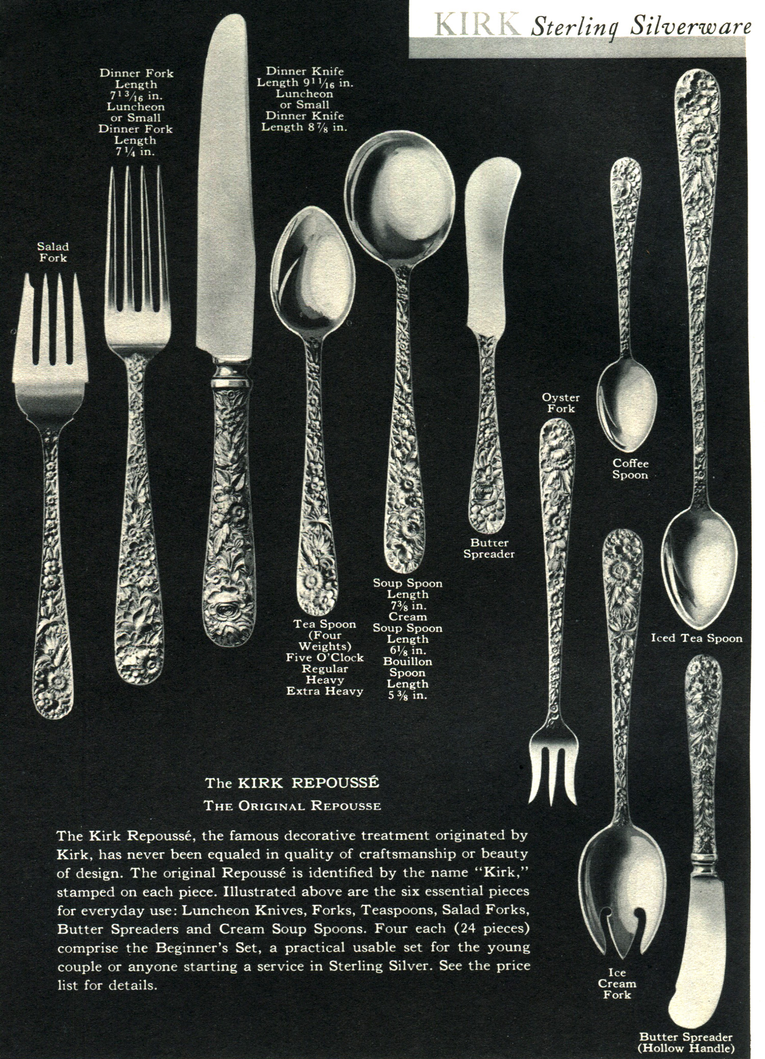 Repousse on sale silver flatware