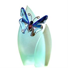 ,ANSINA LIGHT SAPPHIRE BUTTERFLY FIGURINE #719183 WITH LEAF STAND IN ORIGINAL BOX WITH COA. CRYSTAL PARADISE 'EXOTIC BUTTERFLIES' SERIES    