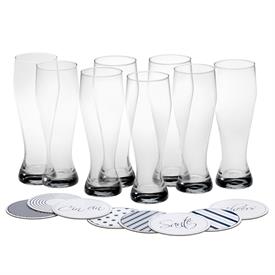 -CLEAR WHEAT BEER GLASS WITH COASTER, SET OF 8                                                                                              