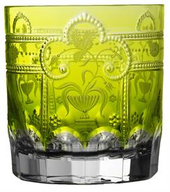 -YELLOW GREEN DOUBLE OLD FASHIONED GLASS                                                                                                    