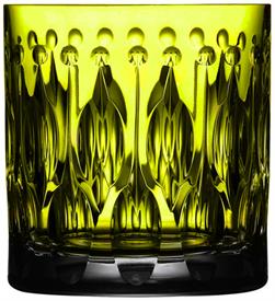 -YELLOW GREEN DOUBLE OLD FASHIONED GLASS                                                                                                    