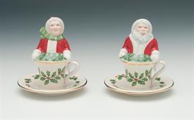 ,FIGURAL SALT & PEPPER SHAKERS FEATURING MR. & MRS. CLAUS IN TEA CUPS                                                                       