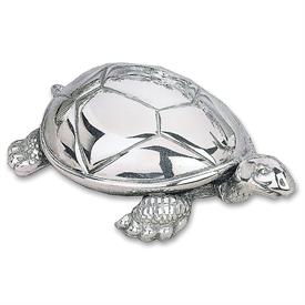 _$465 TORTOISE MUSICAL BOX. PLAYS "BRAHMS' LULLABY". 3.5" LONG. SILVERPLATE. BREAKAGE REPLACEMENT AVAILABLE.                                