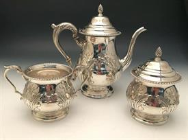 ,3 PIECE STERLING TEA SET, HAND CHASED, AMERICAN MADE 48.88 TROY OUNCES                                                                     