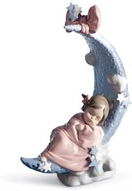 ,HEAVEN'S LULLABY GIRL ASLEEP ON MOON GLOSSY FIGURINE 6583 WITH ORIGINAL BOX. IN EXCELLENT ESTATE CONDITION. 8" H, 6.5" W. ISSUED 1998.     