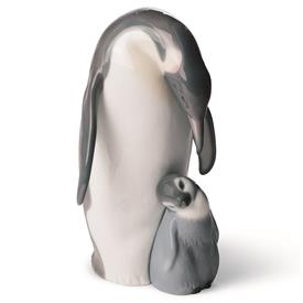 PENGUIN LOVE PORCELAIN MOTHER & BABY PENGUIN FIGURINE MARKED. MARKED 8414 ON BASE. MEASURES 8"  TALL. ORIGINAL BOX INCLUDED                 