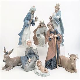 ,8-PIECE NAO NATIVITY SET. INCLUDES THE HOLY FAMILY, 3 WISE MEN & 2 ANIMALS. ONE WISE MAN'S HAND IS DAMAGED (SEE PHOTOS)                    