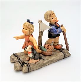 ,1832 'SUMMER ADVENTURE' CHILDREN RAFTING WITH DOG FIGURINE WITH ORIGINAL BOX & COA. 5.8" TALL, 7.5" LONG, 3.75" WIDE                       