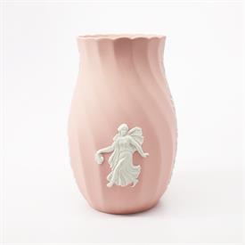 ,CREAM ON PINK FLUTED JASPERWARE 'DANCING HOURS' 4.5" VASE. IN EXCELLENT PRE-OWNED CONDITION.                                               