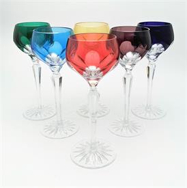 ,FABERGE 'LAUSANNE' LARGE HOCK MULTICOLORED CRYSTAL WINE GOBLETS IN ORGINAL BOX WITH COA. 8.5" TALL                                         