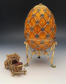 ,CORONATION EGG & COACH MINT WITH LAPIS COLORED VELVET BOX WITH RUSSIAN EAGLE CREST                                                         