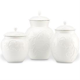 -3-PIECE CANISTER SET. 10", 8.5" & 7" TALL. DISHWASHER SAFE. BREAKAGE REPLACEMENT AVAILABLE. MSRP $186.00                                   