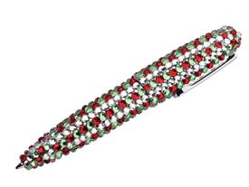 _3997 WHITE-RED-GREEN BEJEWLED WRITING PEN 4"                                                                                               