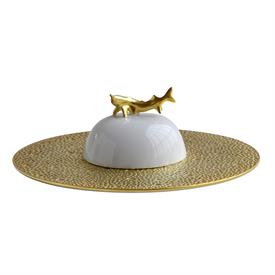 -CAVIAR PLATE & BELL COVER WITH STURGEON SHAPED FINIAL. 7.25" WIDE                                                                          