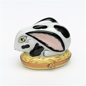 ,RETIRED BLACK & WHITE BUNNY RABBIT TRINKET BOX BY EXIMIOUS. 2.4" TALL, 3.1" LONG, 2" WIDE                                                  