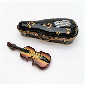 ,PERRY VIEILLE VIOLIN CASE TRINKET BOX WITH 'SURPRISE' VIOLIN INSIDE. .95" TALL, 3" LONG, 1.4" WIDE WITH 2.4" VIOLIN                        