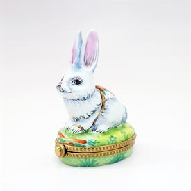 ,RARE RETIRED BLUE BUNNY RABBIT WITH FLOWERS & INSECTS TRINKET BOX BY CHAMART. 3.6" TALL, 2.25" LONG, 1.6" WIDE                             