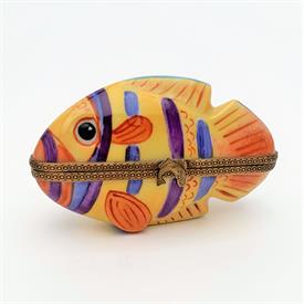 ,RETIRED TROPICAL FISH TRINKET BOX BY CHANILLE. HAND PAINTED, ARTIST SIGNED. 2" TALL, 3.25" LONG, 1.25" WIDE                                