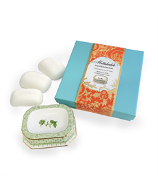 -HEIRSAVONARE GIFT SOAP SET. INCLUDES 3 BARS OF SOAP AND 1 SOAP DISH.                                                                       
