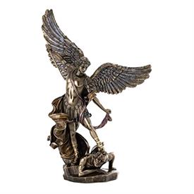 -,SAINT MICHAEL STANDING OVER DEMON WITH SWORD. COLD CAST BRONZE. 14" TALL                                                                  
