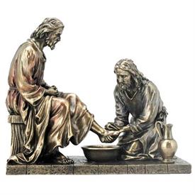 -,JESUS WASHING THE FEET OF A DISCIPLE. COLD CAST BRONZE. 7.25" TALL, 8.4" LONG                                                             