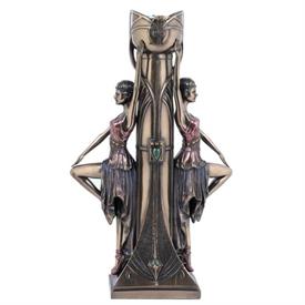 -,ART DECO LADIES FIGURAL CANDLE HOLDER. 11.8" TALL. COLD CAST BRONZE                                                                       