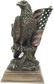 -,AMERICAN PRIDE, BALD EAGLE ON PEARCH WITH STARS AND STRIPES. COLD CAST BRONZE. 10.4" TALL                                                 