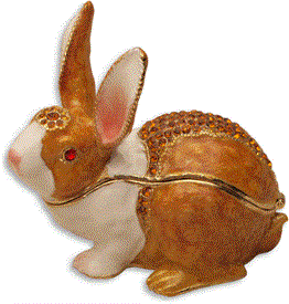 -,1014714 TAN & WHITE SITTING RABBIT 3 1.4"LONG GOLD CRYSTALS ON BACK OPENS TO A  TRINKET BOX.                                              
