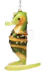 _,SEAHORSE GREEN 2.7" IN LENGTH ART GLASS ORNAMENTS MADE BY DYNASTY GALLER                                                                  