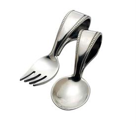 _,PEWTER 2 PC BABYSET SPOON AND FORK CURVED HANDLE.                                                                                         