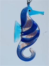 _,SEAHORSE BLUE/ORANGE ART GLASS CHRISTMAS ORNAMENT BY DYNASTY GLASS                                                                        