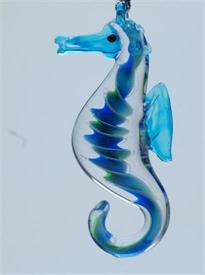 _,SEAHORSE AQUA/BLUE/GREEN ART GLASS CHRISTMAS ORNAMENT BY DYNASTY GLASS                                                                    