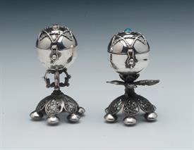 ,SALT & PEPPER SHAKERS PAIR MADE IN RUSSIA IN 1873 OF 84% PURE SILVER WEIGHS 2.80 TROY OUNCES 3" TALL -NICE CONDITION                       