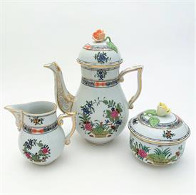 ,3-PIECE 'INDIAN BASKET' SMALL COFFEE SET. INCLUDES INDIVIDUAL COFFEE POT, CREAMER & SUGAR BOWL WITH LID.                                   