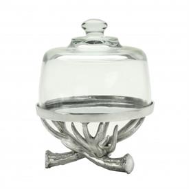 -PLATE WITH GLASS DOME. 8" TALL, 8" WIDE                                                                                                    