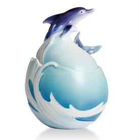 _,'DOLPHIN SPLASH' SUGAR BOWL WITH LID/COVERED BOX. DESIGNED BY JIEH WEN. SCULPTED BY LI YUN.                                               
