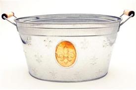 _12445 ALUMINUM OVAL TUB WITH GOLD FLEUR DE LEI MEDALLION ON SIDE. GREAT FOR ICING BEVERAGES. 12X18.5"                                      