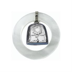 _,BIRTH RECORD WHITE RATTLE ROUND HAS PLACE FOR WT,MONTH,YEAR AND TIME PLAIN BACK FOR NAME  2.5"RD                                          