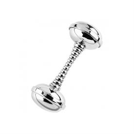 -,STACKING RING DUMBELL RATTLE, PEWTER. 4.5" IN LENGTH                                                                                      