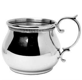 -Baby cup pewter bulged sides with scroll handle and beading                                                                                