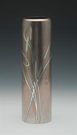 ,10" STERLING ON BRONZE VASE IN FRENCH GREY SILVER COLOR WITH CATTAIL DESIGN. MADE BY HEINTZ ART METAL IN THE 19-TEENS,THE PAT IS AUG.27,191