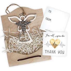 -:ANGEL OF APPRECIATION, CADUCEUS. PEWTER ANGEL IN A BENTWOOD BOX WITH THANK YOU ENCLOSURE CARD.                                            