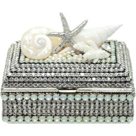 -,B-617WO WHITE OPAL CRYSTAL & SEA SHELL BOX. 4.5" w by 3.5" at tallest point                                                               