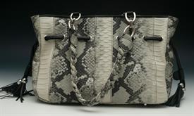 _,TOTE NATURAL WHITE PYTHON EMBOSSED LEATHER BAG.                                                                                           