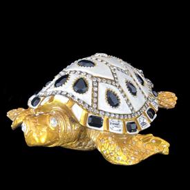 -,LIMITED EDITION MOTHER OF PEARL ENAMEL SEA TURTLE WITH CLEAR & JET SWAROVSKI CRYSTALS. SIGNED, NUMBERED 2/30. 9.5" LONG, 7.5" WIDE, 3" TAL