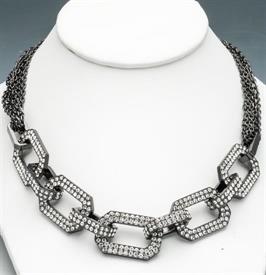 _RHODIUM PLATED 16"WITH JEWELED INTERLOCKING SQUARES.                                                                                       