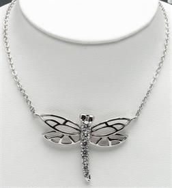 -16"RHODIUM PLATED DRAGON FLY PENDANT WITH CRYSTALS.                                                                                        