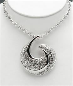 _20" SILVER PENDANT HALF MOON WITH CRYSTALS                                                                                                 