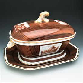 ,WOOD GRAIN TROMPE L'OEIL SOUP TUREEN AND UNDERPLATE MADE FOR NEIMAN MARCUS AFTER A 1780 NIDERVILLER SET. 9.75" TALL, 15,25" LONG, 11.75" WI