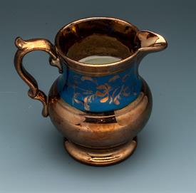 COPPER LUSTER PITCHER WITH BLUE BAND 5" TALL                                                                                                